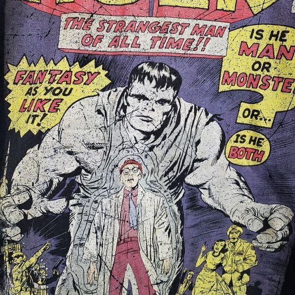 Marvel Incredible Hulk Mens Sz Medium Vintage Comic Book Long Sleeve T Shirt BLK - Picture 2 of 7